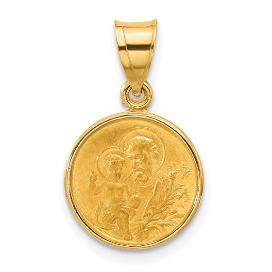 14K Yellow Gold and Satin Solid St Joseph Medal - 20.6 mm