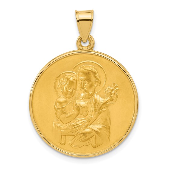 14K Yellow Gold and Satin Solid St Joseph Medal - 32.3 mm 14K Yellow Gold and Satin Solid St Joseph Medal - 32.3 mm