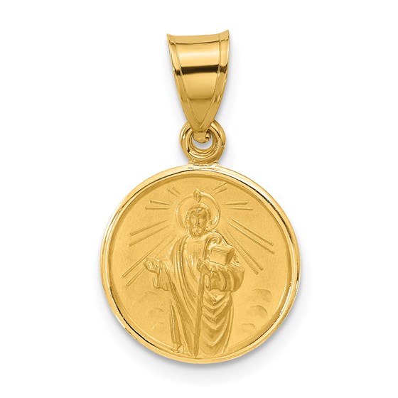 14K Yellow Gold and Satin Solid St Jude Thaddeus Medal - 21.2 mm 14K Yellow Gold and Satin Solid St Jude Thaddeus Medal - 21.2 mm