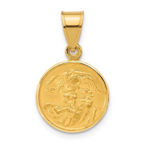 14K Yellow Gold and Satin Solid St. Michael Medal - 21.3 mm 14K Yellow Gold and Satin Solid St. Michael Medal - 21.3 mm