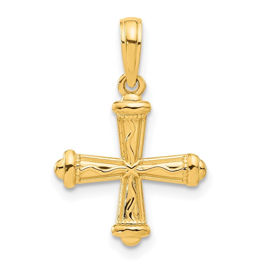 14K Yellow Gold and Texture Cross Pendant - 21.7 mm