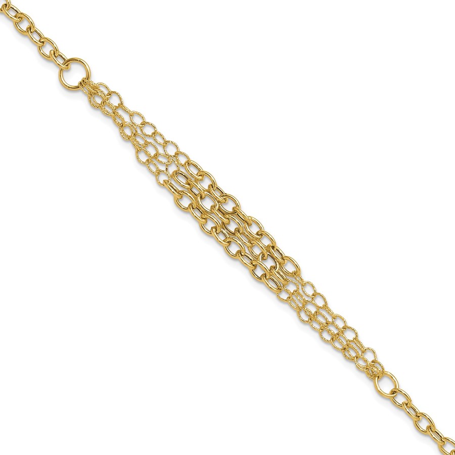 14K Yellow Gold and Textured 3 Layer Fancy Bracelet - 7.5 in.