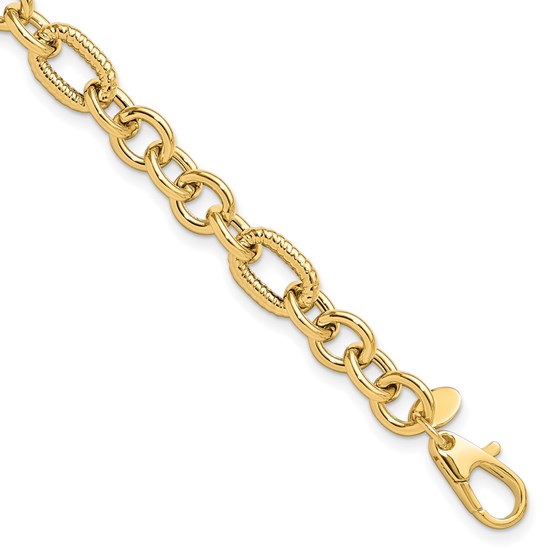 14K Yellow Gold and Textured 7.5in Fancy Bracelet - 7.5 in. 14K Yellow Gold and Textured 7.5in Fancy Bracelet - 7.5 in.
