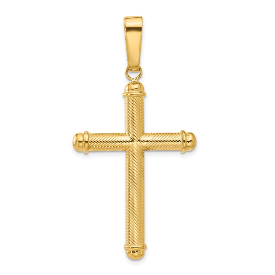 14K Yellow Gold and Textured Cross Pendant - 54.8 mm
