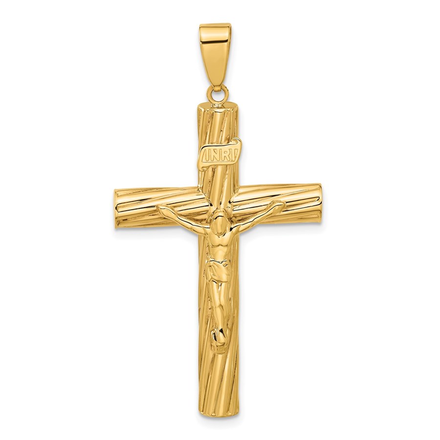 14K Yellow Gold and Textured Crucifix Pendant - 48.8 mm