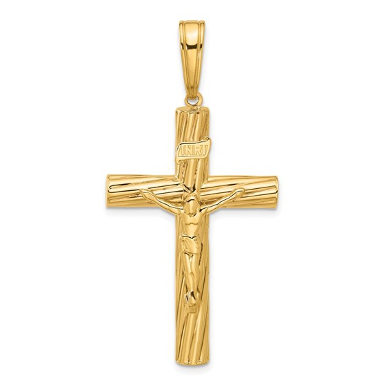 14K Yellow Gold and Textured Crucifix Pendant - 52.5 mm 14K Yellow Gold and Textured Crucifix Pendant - 52.5 mm