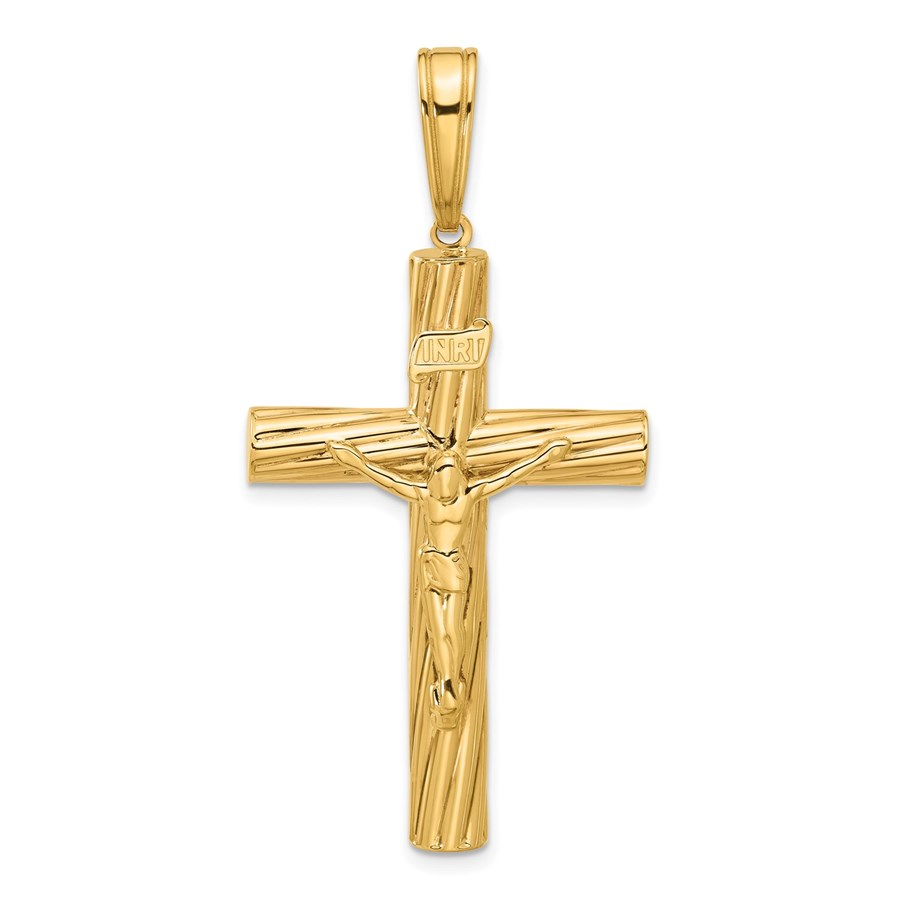 14K Yellow Gold and Textured Crucifix Pendant - 52.5 mm