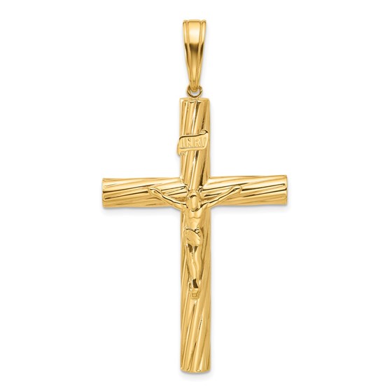 14K Yellow Gold and Textured Crucifix Pendant - 59.3 mm