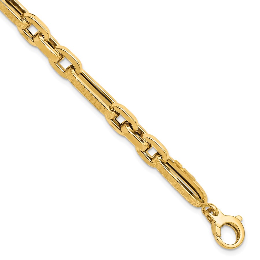14K Yellow Gold and Textured Design Fancy Link Bracelet - 7.2 in.