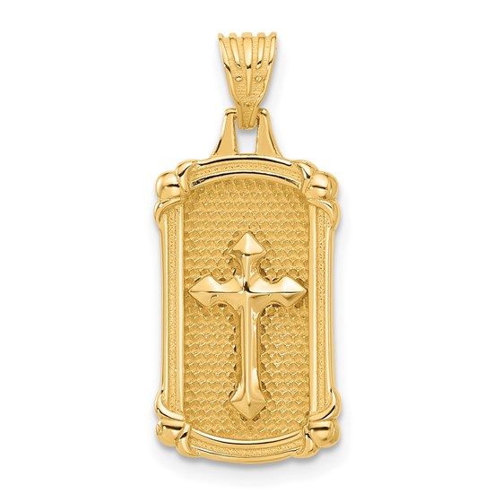 14K Yellow Gold and Textured Dog Tag Cross Pendant - 25.3 mm