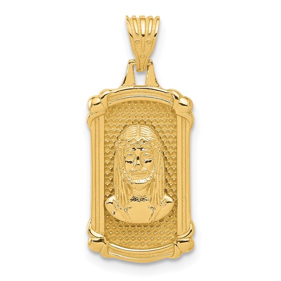14K Yellow Gold and Textured Dog Tag Jesus Pendant - 25.5 mm