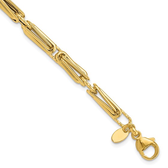 14K Yellow Gold and Textured Fancy Link Bracelet - 7.75 in. 14K Yellow Gold and Textured Fancy Link Bracelet - 7.75 in.