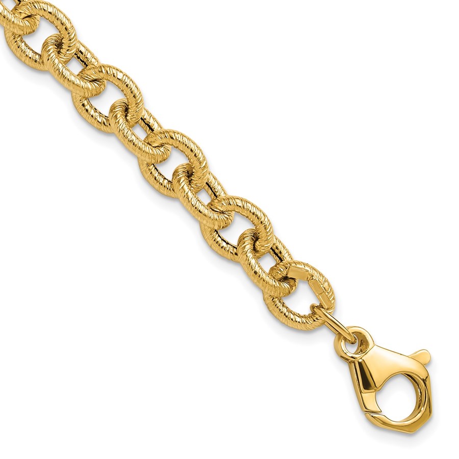 14K Yellow Gold and Textured Fancy Link Bracelet - 8 in.