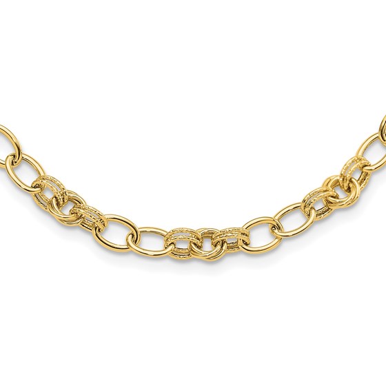 14K Yellow Gold and Textured Fancy Link Necklace - 18.5 in.