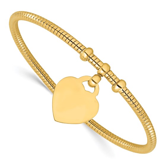 14K Yellow Gold and Textured Heart Dangle Bangle Bracelet - in. 14K Yellow Gold and Textured Heart Dangle Bangle Bracelet - in.