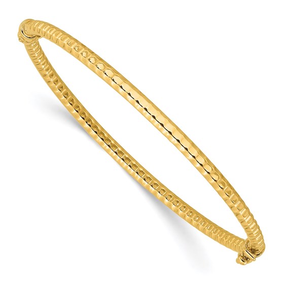 14K Yellow Gold and Textured Hinged Bangle Bracelet - in.