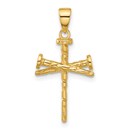 14K Yellow Gold and Textured Nails Cross Pendant - 26.5 mm