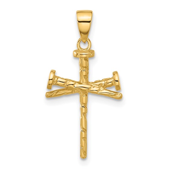 14K Yellow Gold and Textured Nails Cross Pendant - 26.5 mm 14K Yellow Gold and Textured Nails Cross Pendant - 26.5 mm