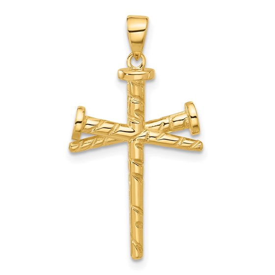 14K Yellow Gold and Textured Nails Cross Pendant - 32 mm 14K Yellow Gold and Textured Nails Cross Pendant - 32 mm