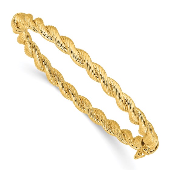 14K Yellow Gold and Textured Twisted Hinged Bangle