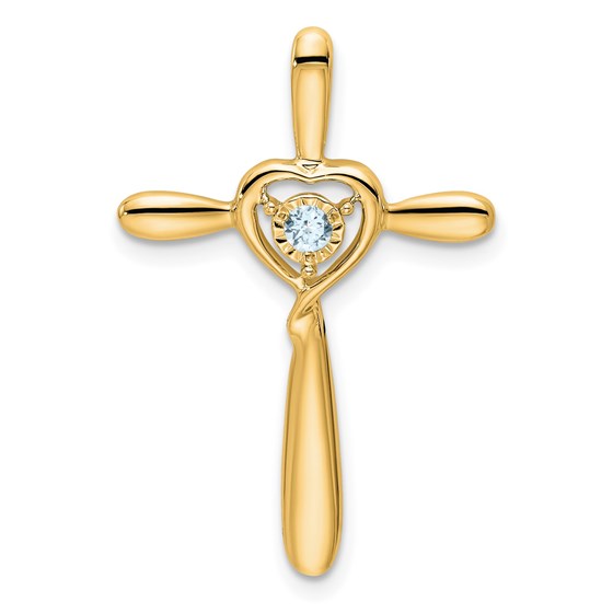14K Yellow Gold Aquamarine Cross w/Heart Chain Slide - 26.8 mm 14K Yellow Gold Aquamarine Cross w/Heart Chain Slide - 26.8 mm