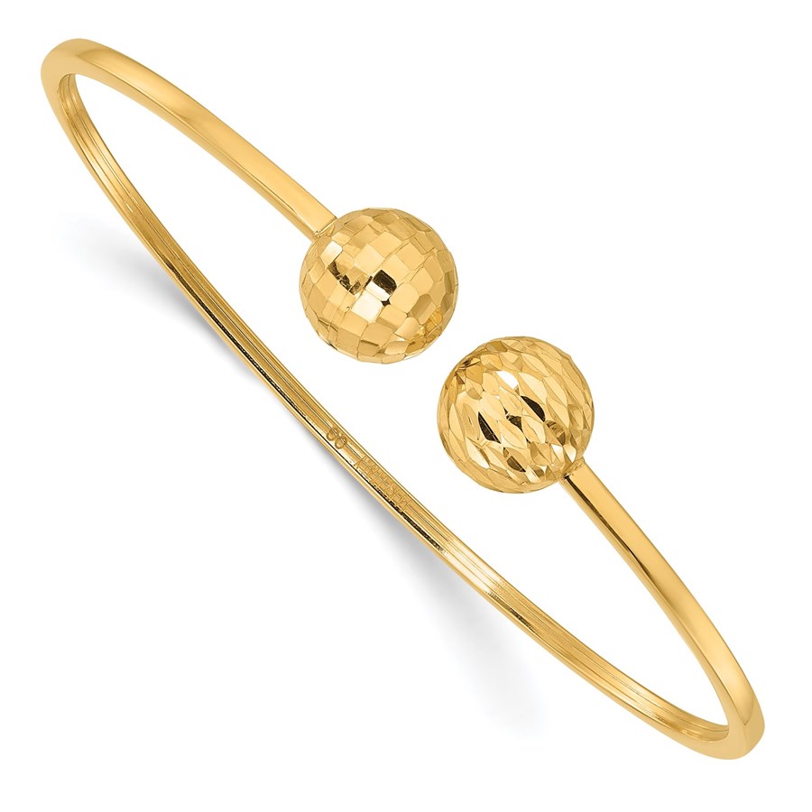 14K Yellow Gold Ball Flexible Cuff Bangle Bracelet in.