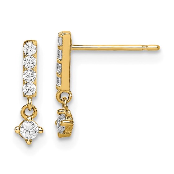 14k Yellow Gold Bar with Dangle Cubic Zirconia Post Earrings 14k Yellow Gold Bar with Dangle Cubic Zirconia Post Earrings