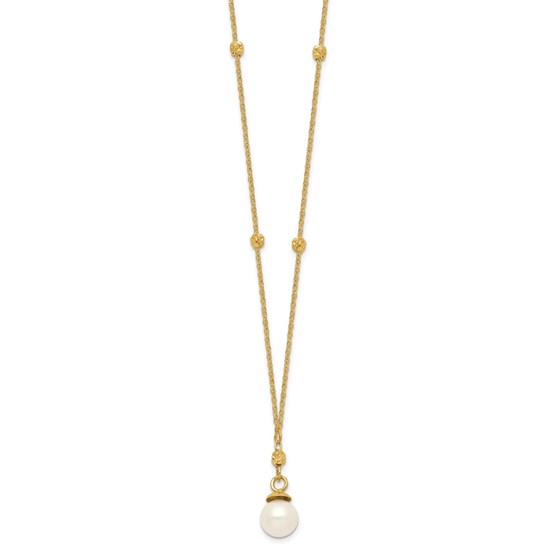 14k Yellow Gold Beaded Chain w/5 mm FW Pearl Necklace - 18 in.