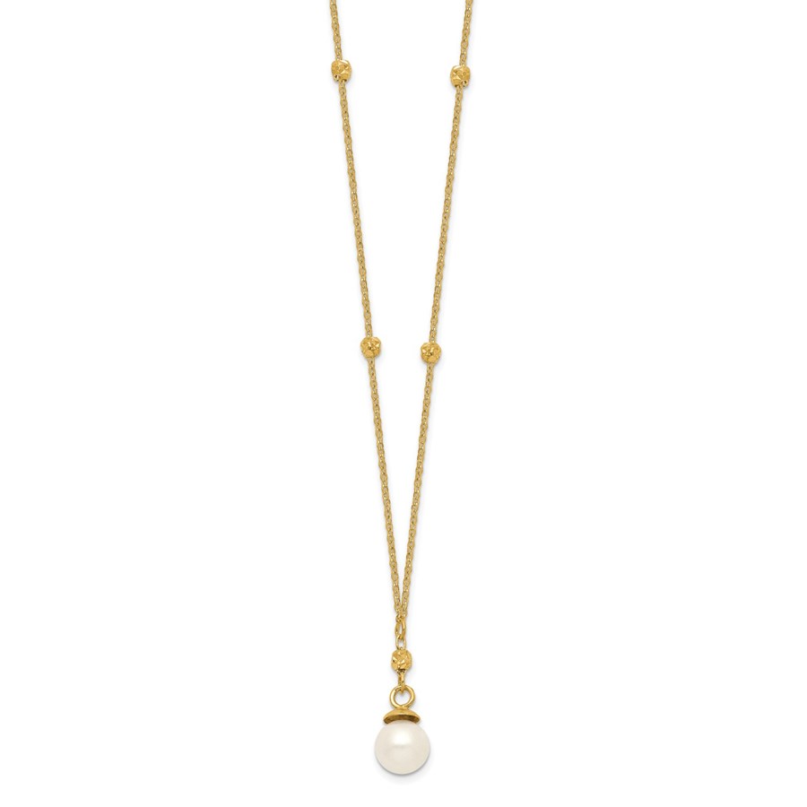 14k Yellow Gold Beaded Chain w/5 mm FW Pearl Necklace - 18 in.