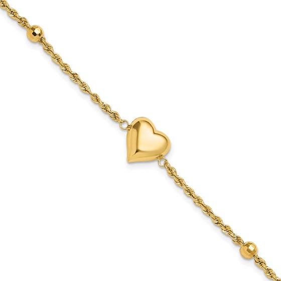 14K Yellow Gold Beaded Puff Heart 7.75in Bracelet - 7.75 in. 14K Yellow Gold Beaded Puff Heart 7.75in Bracelet - 7.75 in.
