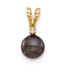 14K Yellow Gold Black Pearl .01ct Diamond Pendant - 11.5 mm