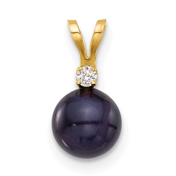 14K Yellow Gold Black Pearl .03ct Diamond Pendant - 12.75 mm 14K Yellow Gold Black Pearl .03ct Diamond Pendant - 12.75 mm