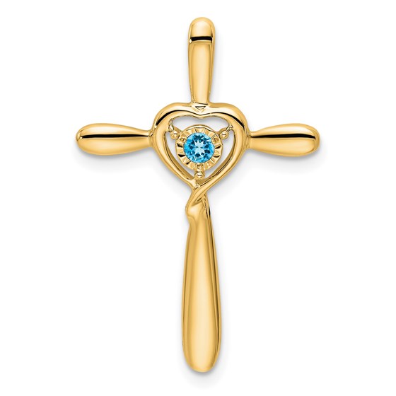 14K Yellow Gold Blue Topaz Cross w/Heart Chain Slide - 26.8 mm 14K Yellow Gold Blue Topaz Cross w/Heart Chain Slide - 26.8 mm