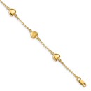 14k Yellow Gold Brushed & Polished Hearts Bracelet - 7 in.