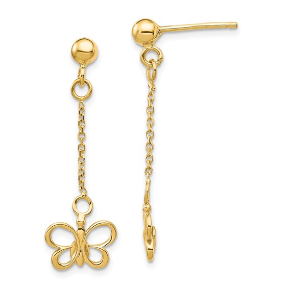 14k Yellow Gold Butterfly Dangle Post Earrings 14k Yellow Gold Butterfly Dangle Post Earrings