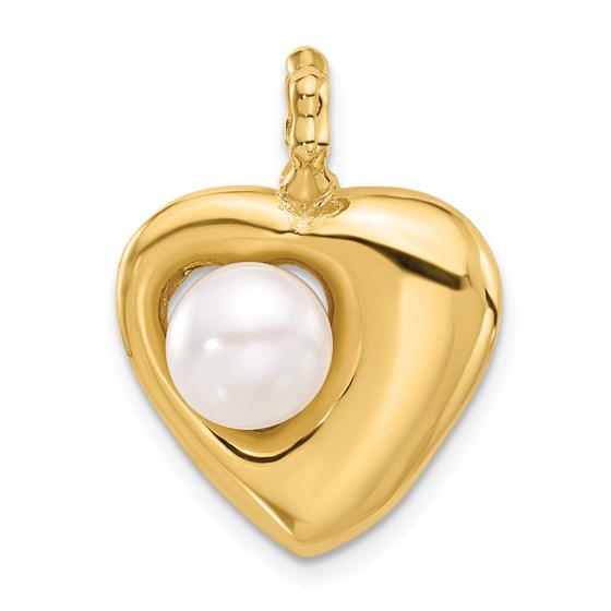 14K Yellow Gold Button Cultured Pearl Heart Pendant - 24 mm 14K Yellow Gold Button Cultured Pearl Heart Pendant - 24 mm