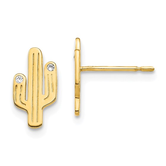 14k Yellow Gold Cactus Cubic Zirconia Stud Earrings 14k Yellow Gold Cactus Cubic Zirconia Stud Earrings