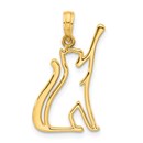 14K Yellow Gold Cat Reaching Pendant - 25 mm