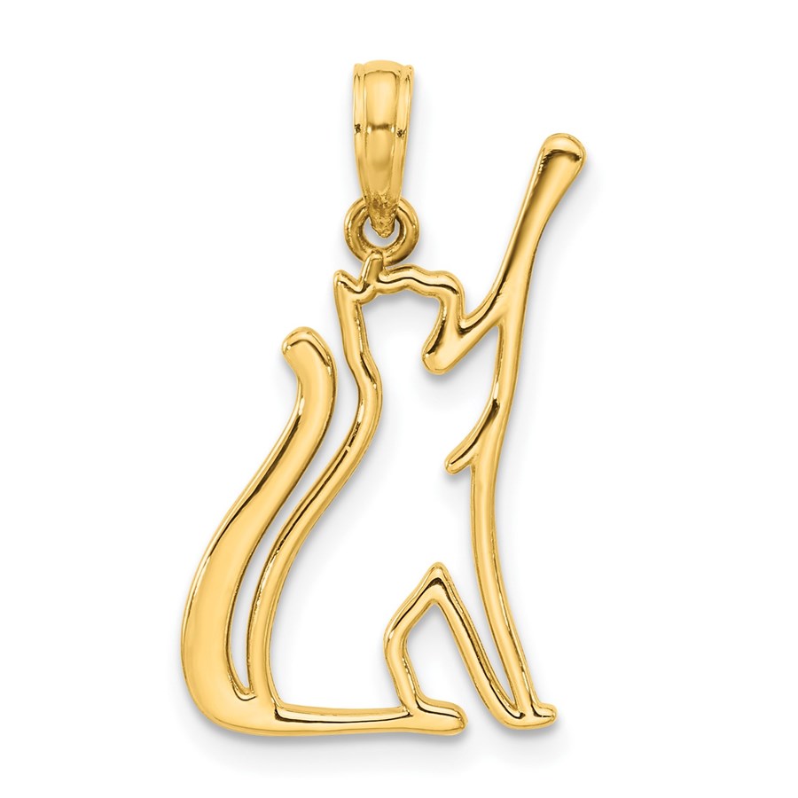 14K Yellow Gold Cat Reaching Pendant - 25 mm
