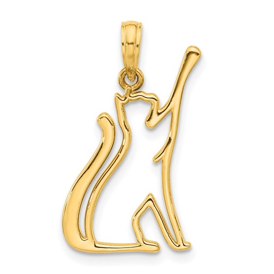 14K Yellow Gold Cat Reaching Pendant - 25 mm 14K Yellow Gold Cat Reaching Pendant - 25 mm