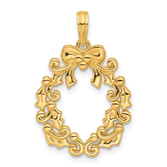 14K Yellow Gold Christmas Wreath Pendant - 27 mm 14K Yellow Gold Christmas Wreath Pendant - 27 mm
