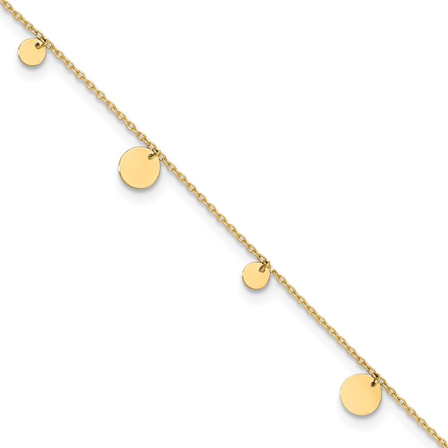 14K Yellow Gold Circles 9in Plus Anklet - 10 in.