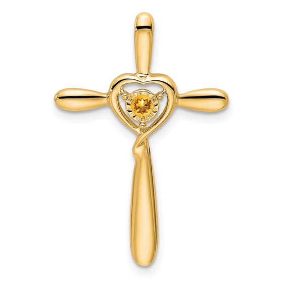 14K Yellow Gold Citrine Cross w/Heart Chain Slide - 26.8 mm 14K Yellow Gold Citrine Cross w/Heart Chain Slide - 26.8 mm