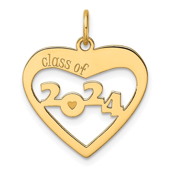 14K Yellow Gold CLASS OF 2024 Cut Out Heart Charm 23.6 mm