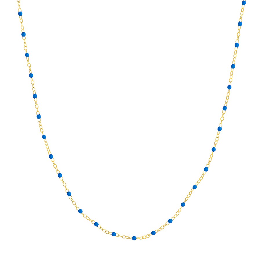 14K Yellow Gold Cobalt Blue Enamel Necklace Curb Chain - 18 in.
