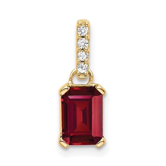 14K Yellow Gold Created Ruby and Diamond Pendant - 15.9 mm 14K Yellow Gold Created Ruby and Diamond Pendant - 15.9 mm