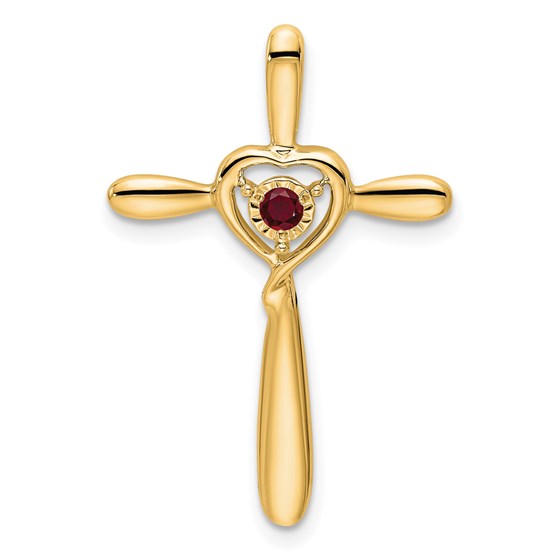 14K Yellow Gold Created Ruby Cross w/Heart Chain Slide - 26.8 mm 14K Yellow Gold Created Ruby Cross w/Heart Chain Slide - 26.8 mm