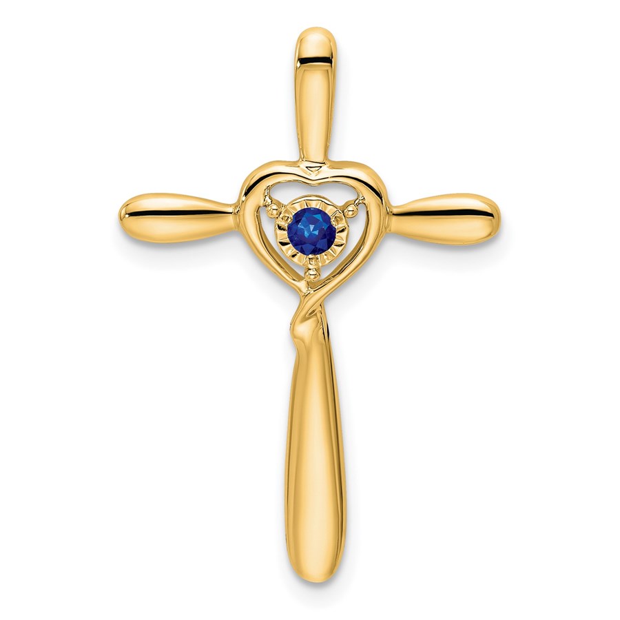 14K Yellow Gold Created Sapphire Cross Chain Slide - 26.8 mm