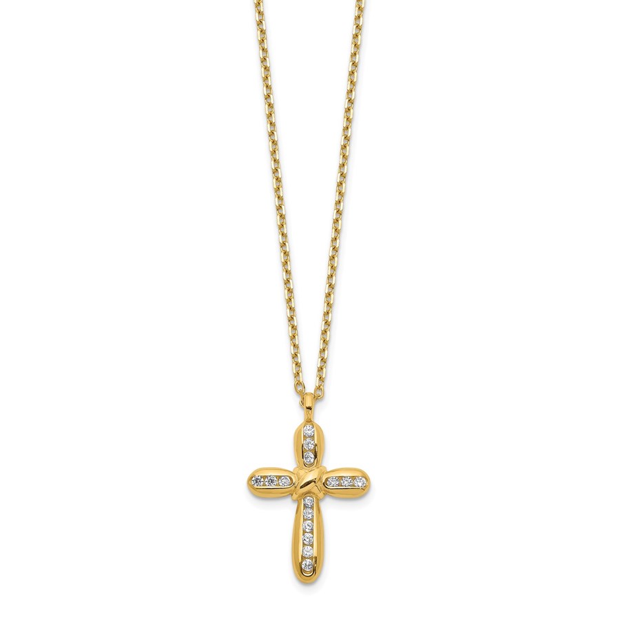 Buy 14k Yellow Gold Cross CZ Necklace - 20 in. | APMEX