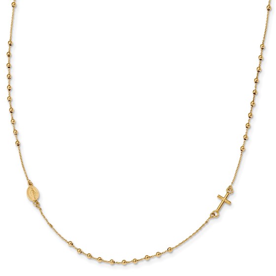 14K Yellow Gold Cross Rosary 18 inch Necklace - 18 in.